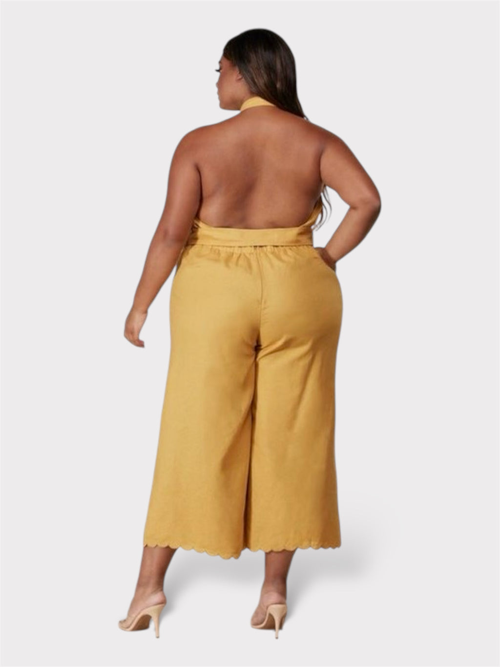 Ruffle Mustard Open Back Jumpsuit