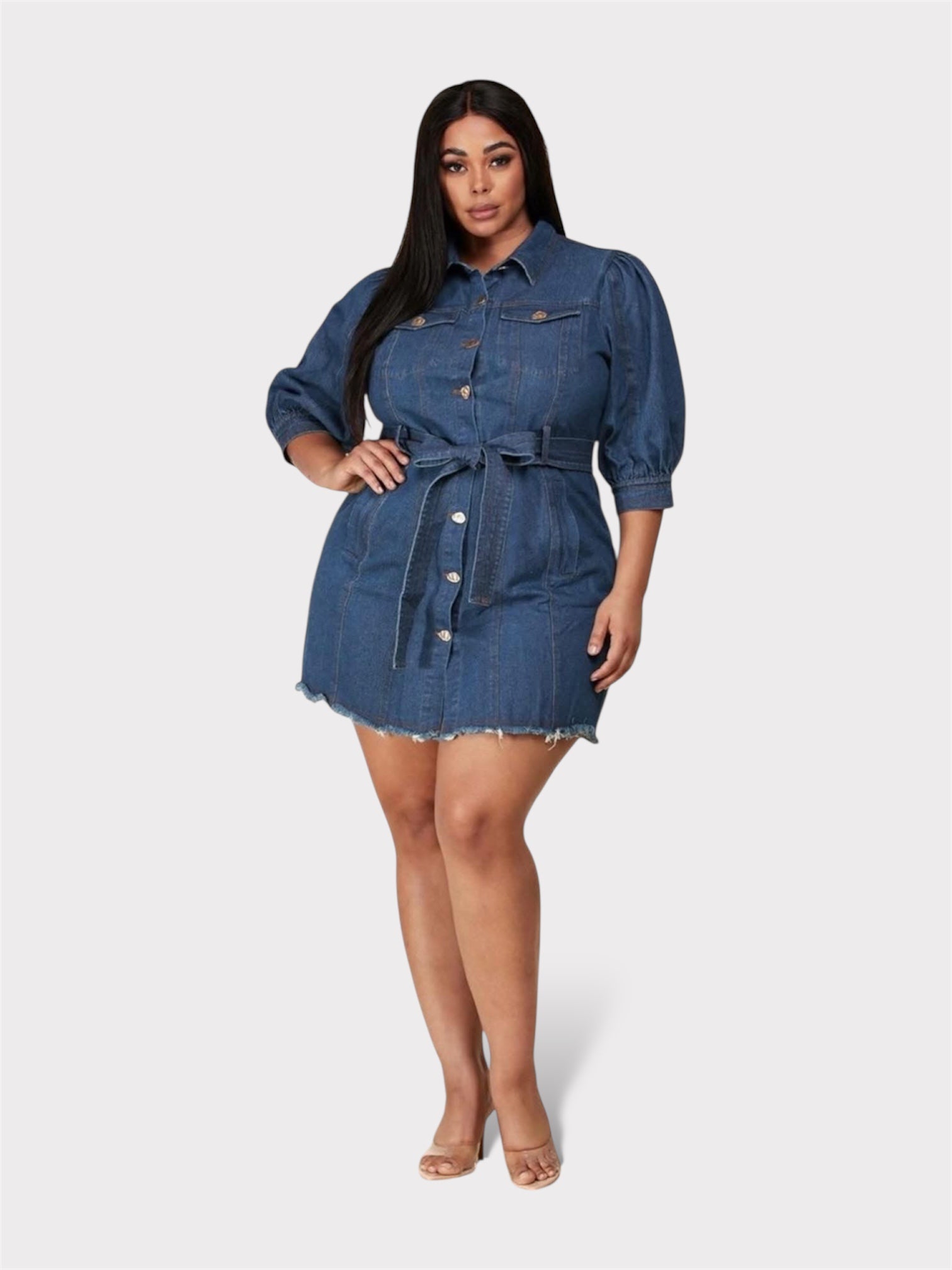 Dark Denim Belt Short Dress