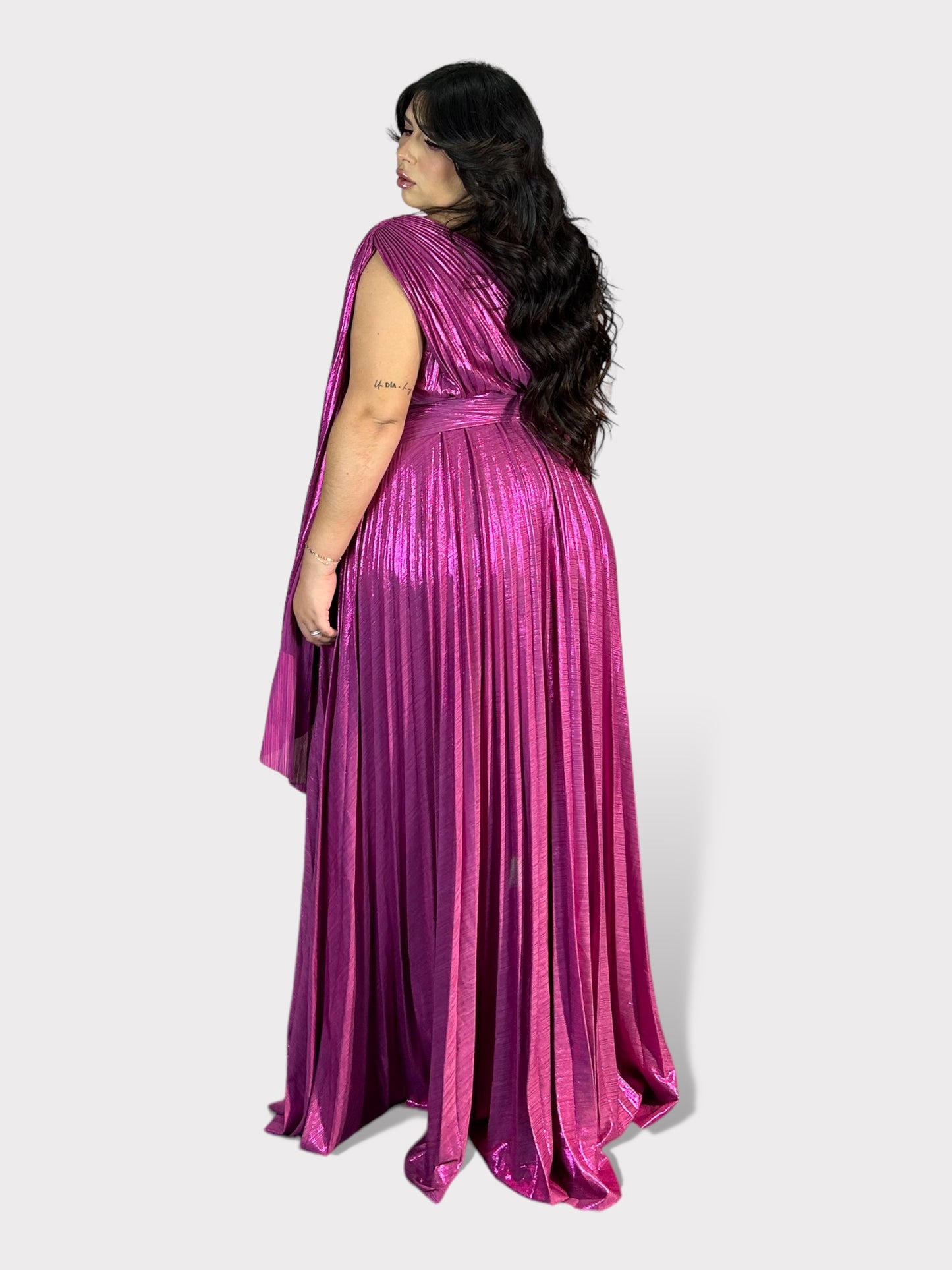 Metallic One Shoulder Gown