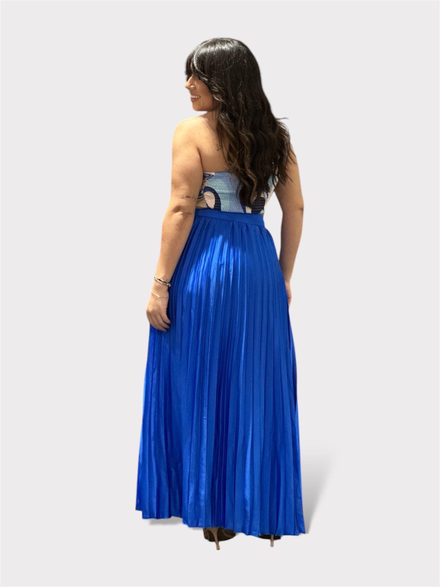 Zipper Pleated Maxi Skirt Royal Blue
