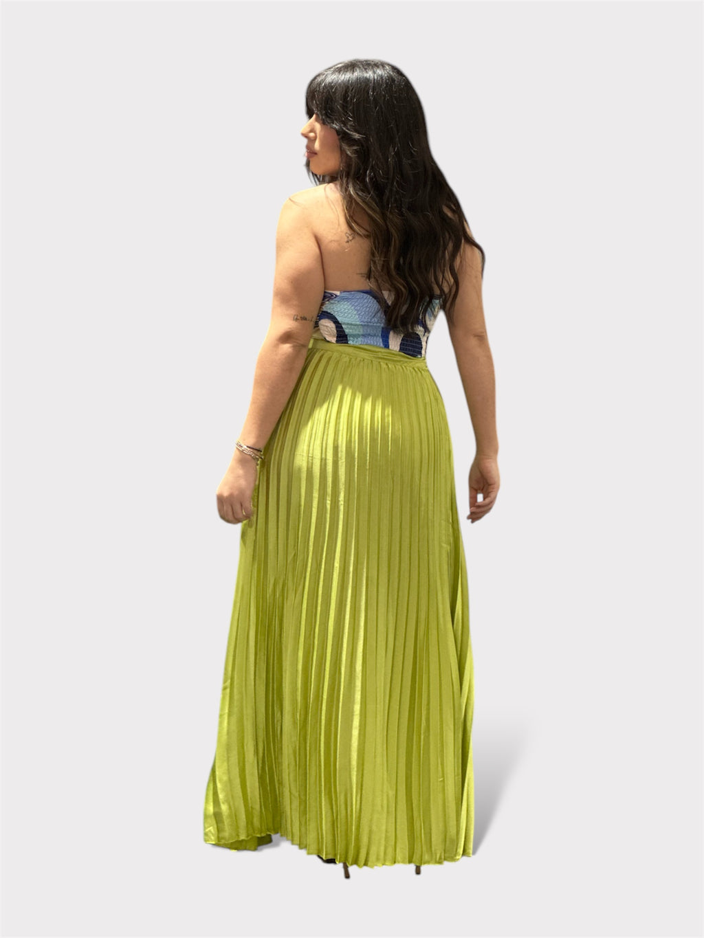 Zipper Pleated Maxi Skirt Lime