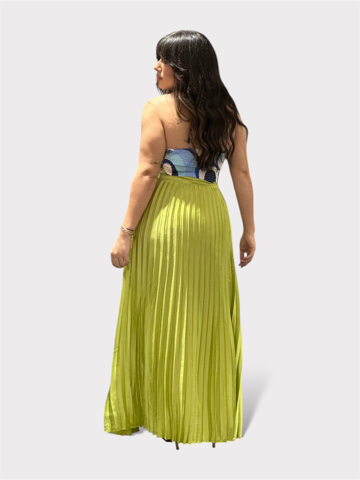 Zipper Pleated Maxi Skirt Lime