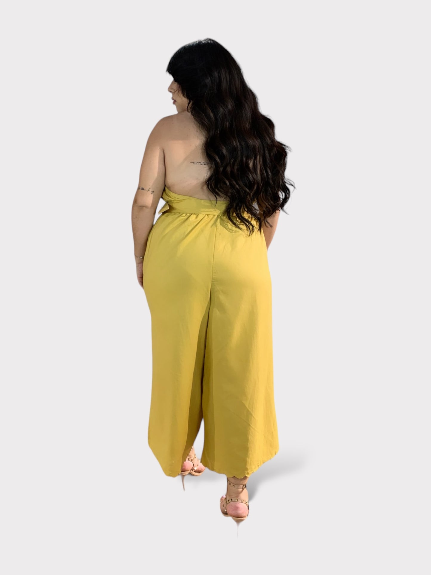 Ruffle Mustard Open Back Jumpsuit