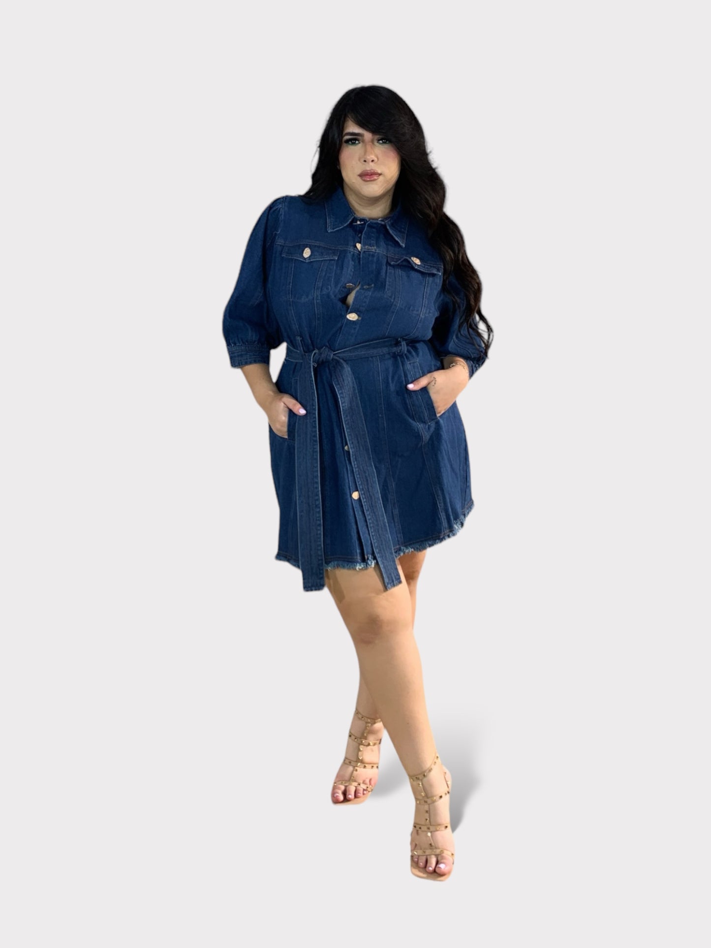 Dark Denim Belt Short Dress