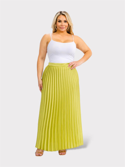 Zipper Pleated Maxi Skirt Lime