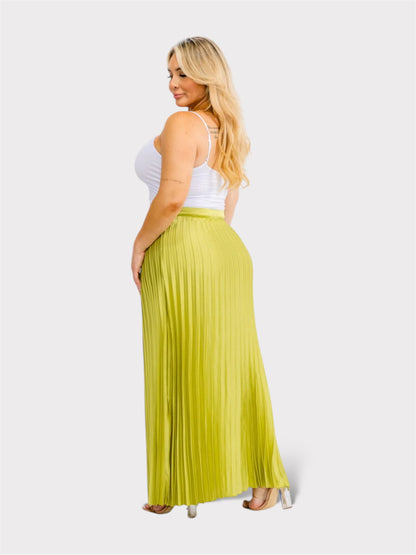 Zipper Pleated Maxi Skirt Lime