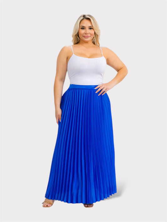 Zipper Pleated Maxi Skirt Royal Blue