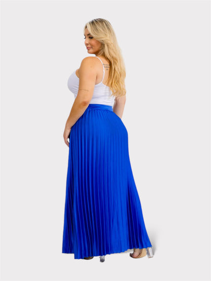 Zipper Pleated Maxi Skirt Royal Blue