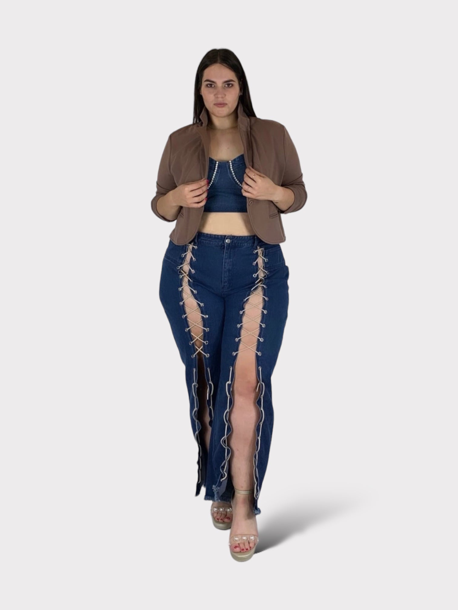 Blazer corto con mangas fruncidas 